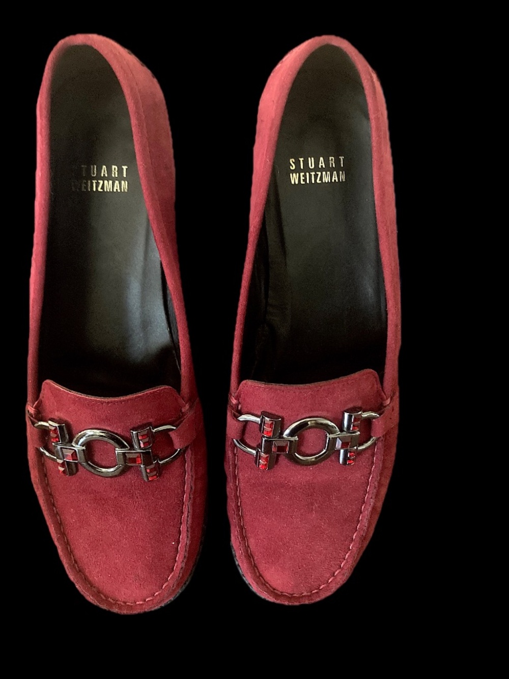 Stuart Weitzman Burgundy Suede Loafers Crystal Horsebit NWT